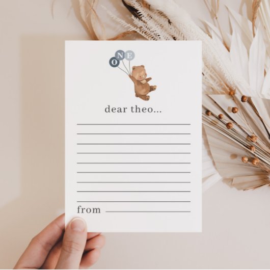 Bear mit 3 Blue Balloons Time Capsule Note Card Feiertagskarte