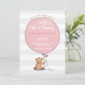 Bear mit Balloon Baby Shower Einladung | Rosa (Stehend Vorderseite)