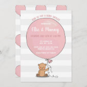 Bear mit Balloon Baby Shower Einladung | Rosa (Vorne/Hinten)