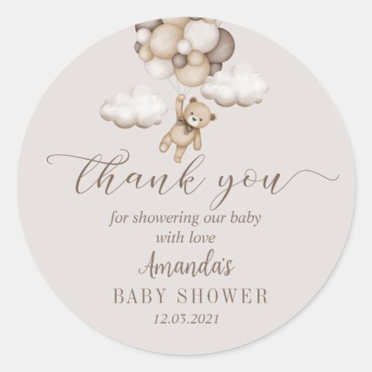 Bear mit Balloons Danke Runder Aufkleber (Vorderseite)