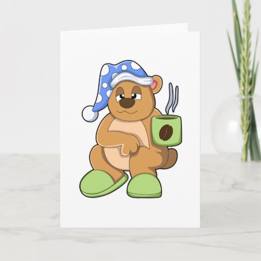 Bear mit Cup of Coffee & Sleepyhead Karte (Vorderseite)
