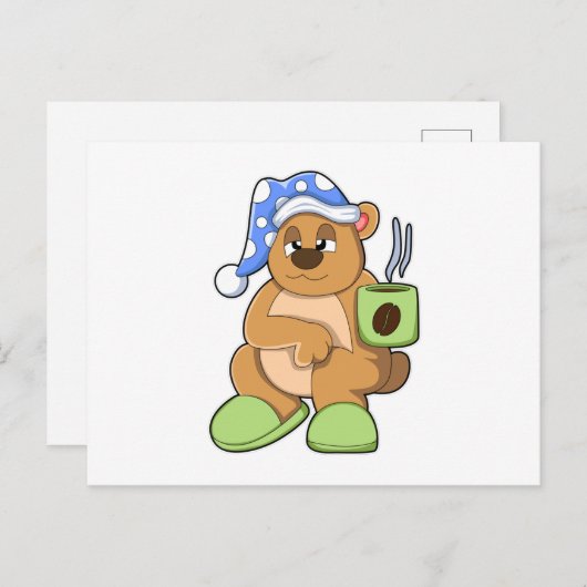 Bear mit Cup of Coffee & Sleepyhead Postkarte (Vorne/Hinten)