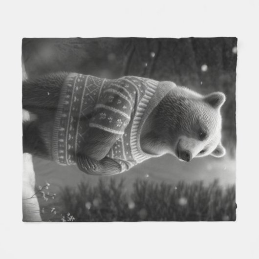 Bear mit einem gemütlichen Pullover Fleecedecke (Vorderseite (Horizontal))