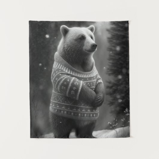 Bear mit einem gemütlichen Pullover Wandteppich (Vorderseite)