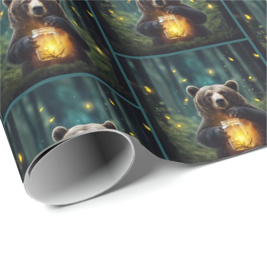 Bear mit Jar of Fireflies Geschenkpapier (Rolleneckpunkt)