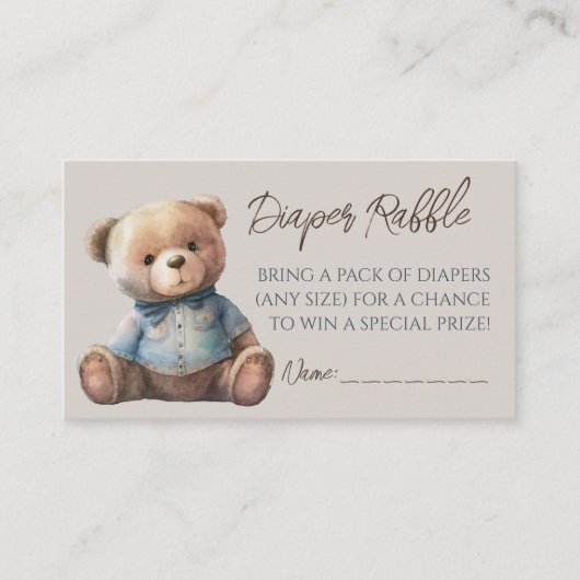 Bear Modern Boho Babydusche Windeln Raffle Ticket Begleitkarte (Vorderseite)