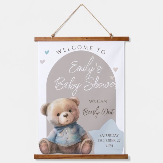 Bear Modern Boho Beige Babydusche Wandteppich Mit Holzrahmen (Vorderseite)