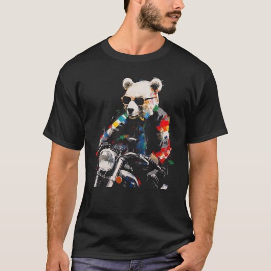 Bear Motorrad - Animal Polar Bear farbenfrohe Sung T-Shirt (Vorderseite)