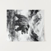 Bear Mountain | Black and White Wildlife Art Wandteppich (Vorderseite (Horizontal))