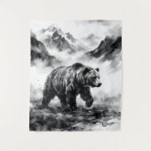 Bear Mountain | Black and White Wildlife Art Wandteppich (Vorderseite)