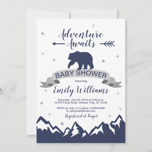 Bear Mountains Boy Baby Shower Einladung (Vorderseite)