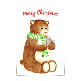 Bear & Mouse Frohe Weihnachtswatercolor-Karte Karte