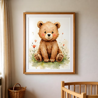 Bear Nursery Wall Art – Woodland Baby Room  Poster