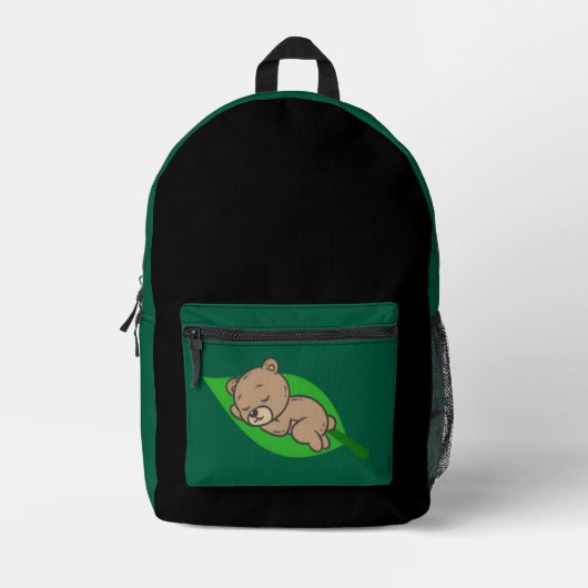 Bear on a Leaf Bedruckter Rucksack (Vorderseite)