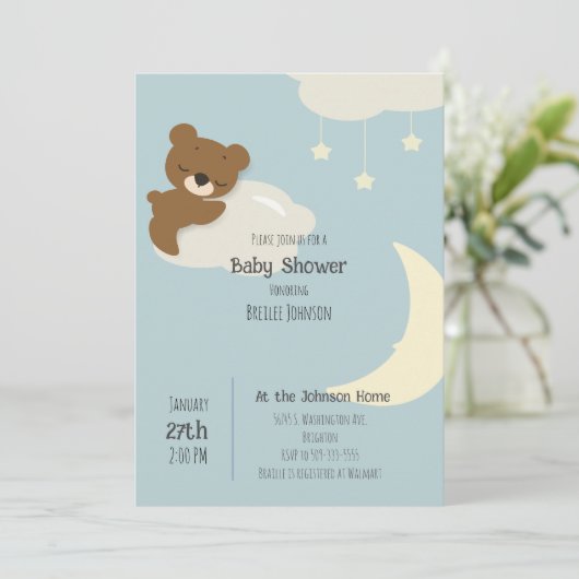 Bear on Cloud Baby Shower Einladung (Stehend Vorderseite)