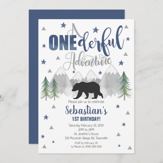 Bear onderful Adventure Birthday Einladung 1. (Vorne/Hinten)