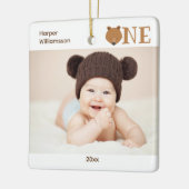 Bear One Birthday Keepake Baby Foto Keramikornament (Links)