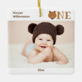 Bear One Birthday Keepake Baby Foto Keramikornament (Vorderseite)