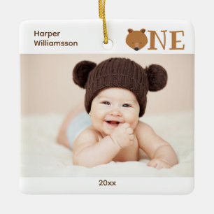 Bear One Birthday Keepake Baby Foto Keramikornament