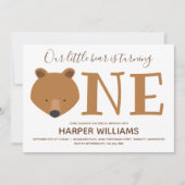 Bear One Foto Animal 1. Geburtstag Einladung (Vorderseite)