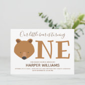 Bear One Foto Animal 1. Geburtstag Einladung (Stehend Vorderseite)