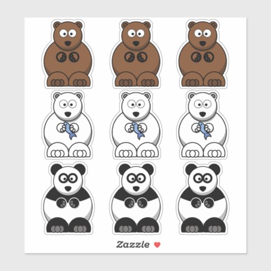 Bear Panda, Polar & Brown Bear Cartoon Aufkleber (Blatt)