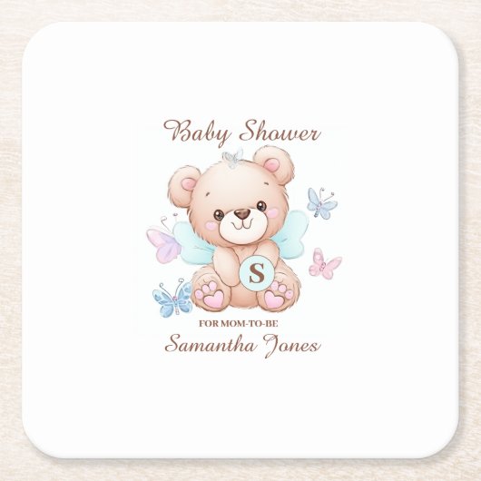 Bear Personalisiert Baby Dusche Rechteckiger Pappuntersetzer (Vorderseite)