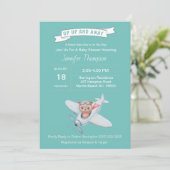 Bear Pilot und Airplane Baby Shower Einladung (Stehend Vorderseite)