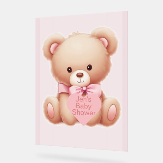 Bear Pink Baby Dusche Acrylschild (Winkel)