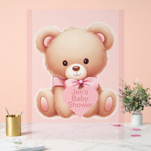 Bear Pink Baby Dusche Acrylschild (Hochzeit)