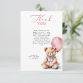 Bear Pink Balloon Babydusche Danke Karte (Stehend Vorderseite)