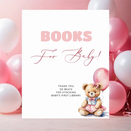 Bear Pink Balloon Girl Babydusche Bücher für Baby Poster
