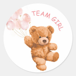 Bear Pink Balloon TEAM Girl Gender Reveal Game Runder Aufkleber