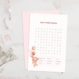 Bear & Pink Balloons Baby Dusche Word Search Game