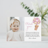 Bear Pink Balloons Baby Foto Danke Karte (Stehend Vorderseite)