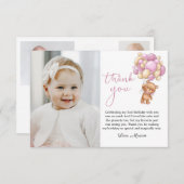 Bear Pink Balloons Baby Foto Danke Karte (Vorne/Hinten)