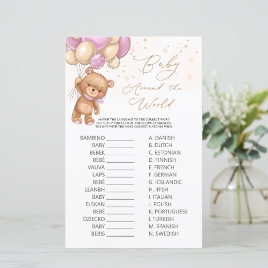 Bear Pink Balloons Baby Rund um das World Game (Stehend Vorderseite)