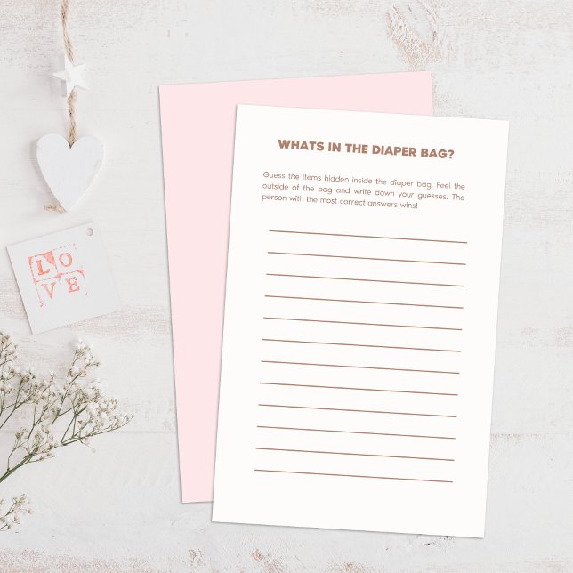 Bear & Pink Balloons Baby Shooting Game (Bear & Pink Balloons Baby Shower Guessing Game on a boho wooden table.)