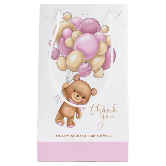 Bear Pink Balloons Baby Showbeutel Kleine Geschenktüte (Vorderseite)