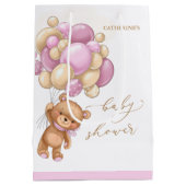 Bear Pink Balloons Baby Showbeutel Mittlere Geschenktüte (Rückseite)