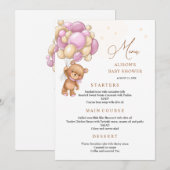 Bear Pink Balloons Baby Shower Menu Menükarte (Vorne/Hinten)