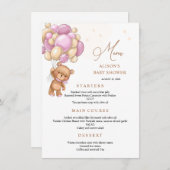 Bear Pink Balloons Baby Showmenü Menükarte (Vorne/Hinten)