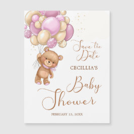 Bear Pink Balloons Babydusche Save the Date Magnetkarte