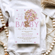 Bear Pink Balloons Girl Baby Dusche