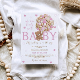 Bear Pink Balloons Girl Baby Dusche Einladung