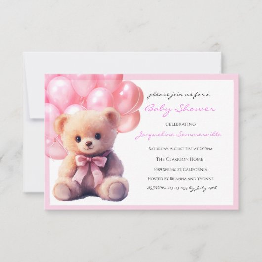 Bear Pink Bow Baby Shower It's a Girl (Vorderseite)