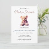 Bear Pink Bow Baby Shower It's a Girl Einladung (Stehend Vorderseite)