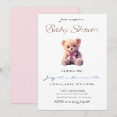Bear Pink Bow Baby Shower It's a Girl Einladung (Vorne/Hinten)