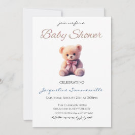Bear Pink Bow Baby Shower It's a Girl Einladung