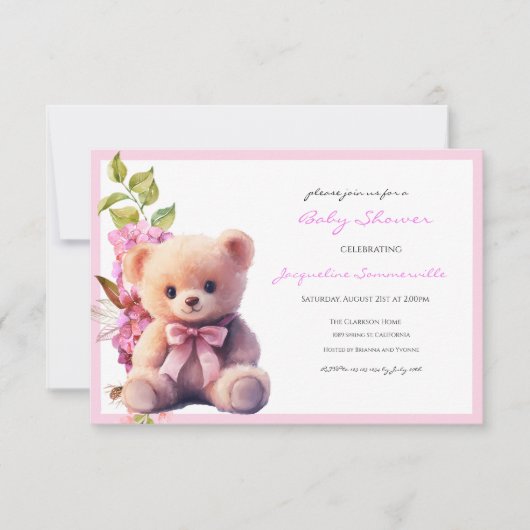 Bear Pink Bow Babydusche Es ist ein Mädchen (Vorderseite)